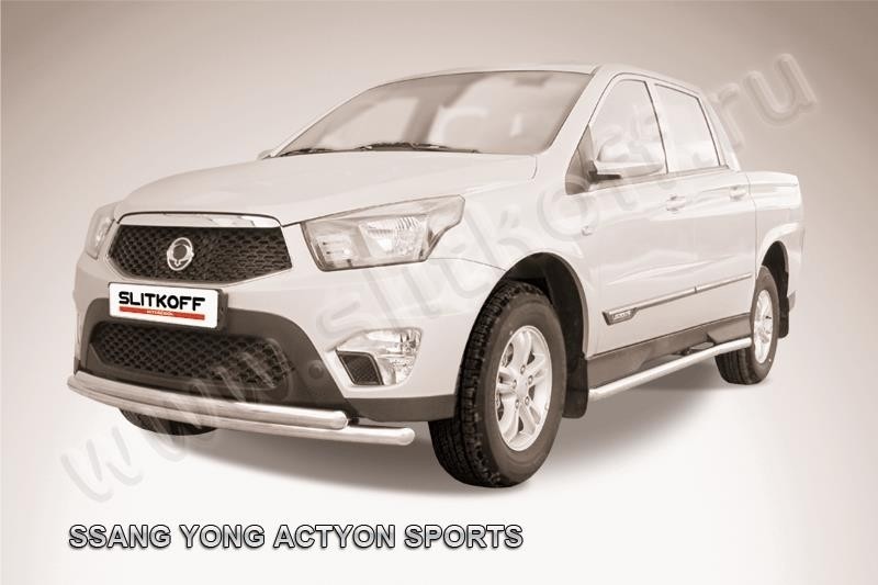 Slitkoff SYAS003 защита переднего бампера d57+ d57 двойная радиусная SsangYong Actyon Sport (2013)