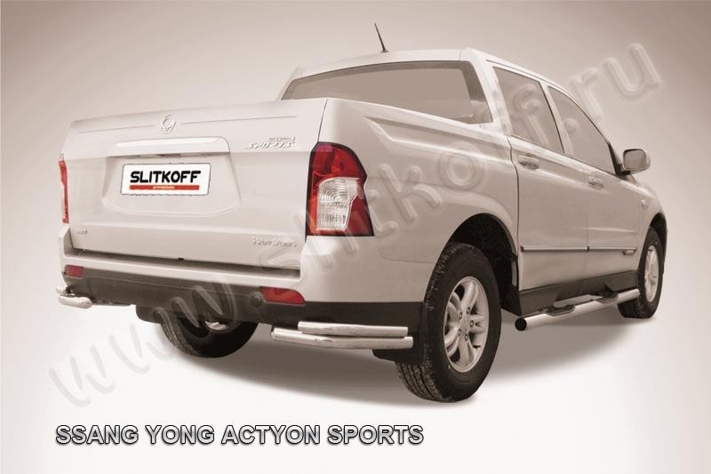 Slitkoff SYAS016 защита заднего бампера уголки d57+ d42 двойные SsangYong Actyon Sport (2013)