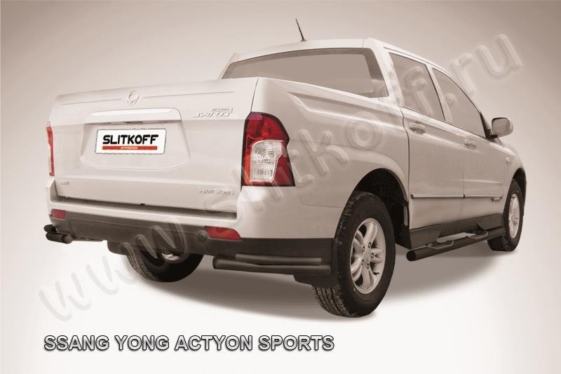Slitkoff SYAS016B защита заднего бампера уголки d57+ d42 двойные черные SsangYong Actyon Sport (2013)