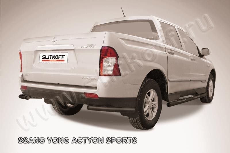 Slitkoff SYAS017B защита заднего бампера уголки d57 черные SsangYong Actyon Sport (2013)