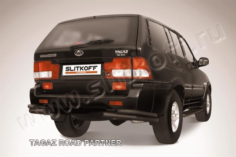 Slitkoff TARP012B защита заднего бампера уголки d57+ d42 двойные черные ТагАЗ Road Partner