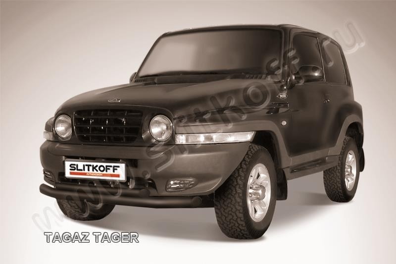 Slitkoff TAT009B защита переднего бампера d76+ d57 двойная черная ТагАЗ Tager
