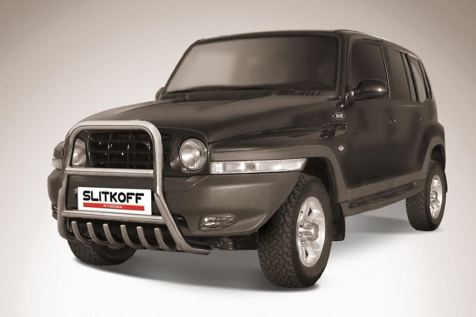 Slitkoff TAT5d003 кенгурятник d57 высокий с защитой картера ТагАЗ Tager 5 двер.