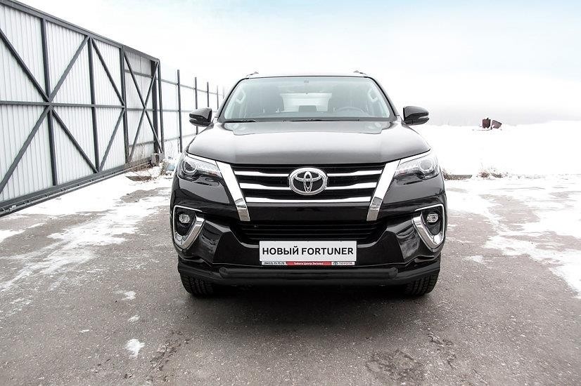 Slitkoff TFOR-002B защита переднего бампера d76+ d57 двойная черная Toyota Fortuner (2017)