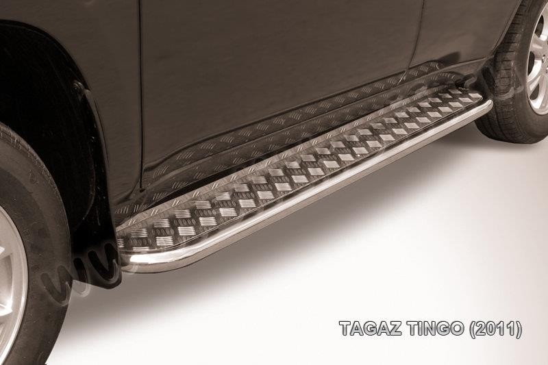 Slitkoff TIN006 защита порогов d42 с листом ТагАЗ Tingo (2011)