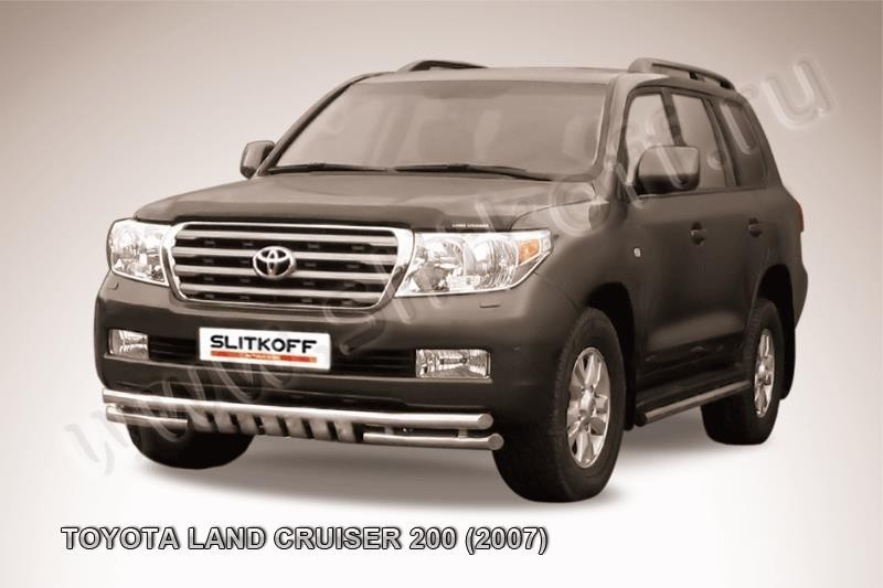 Slitkoff TLC2-014 защита переднего бампера d57+ d57 двойная с защитой картера Toyota Land Cruiser 200 (2007)