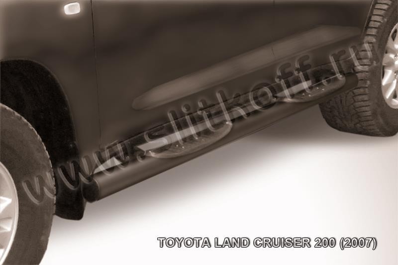 Slitkoff TLC2-015B защита порогов d76 с проступями черная Toyota Land Cruiser 200 (2007)