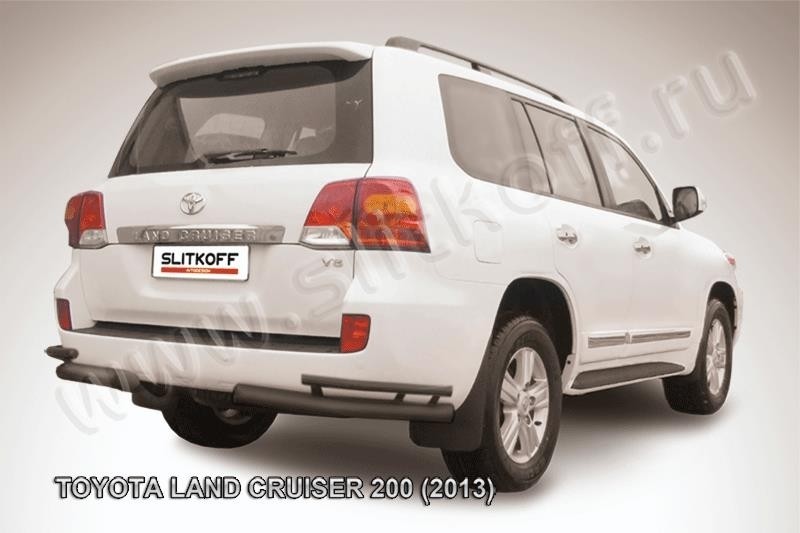Slitkoff TLC2-13-017B защита заднего бампера уголки d76+ d42 двойные черные Toyota Land Cruiser 200 (2013)