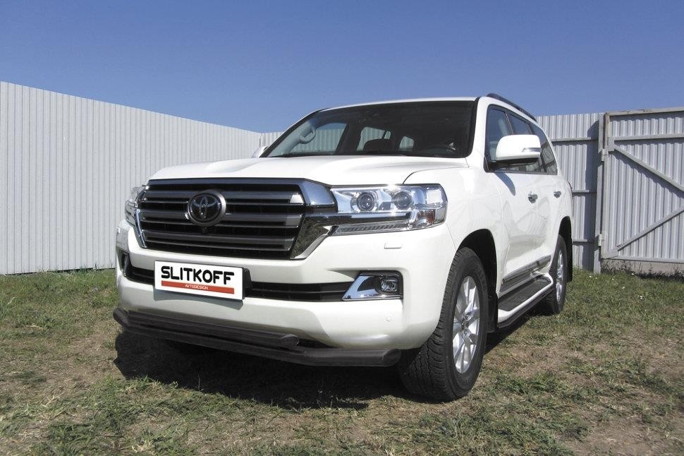 Slitkoff TLC2-15-004B защита переднего бампера d76+ d57 двойная черная Toyota Land Cruiser 200 (2015)