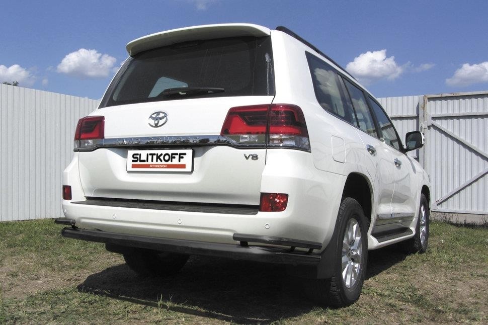 Slitkoff TLC2-15-008B защита заднего бампера d76+ d42 двойная черная Toyota Land Cruiser 200 (2015)