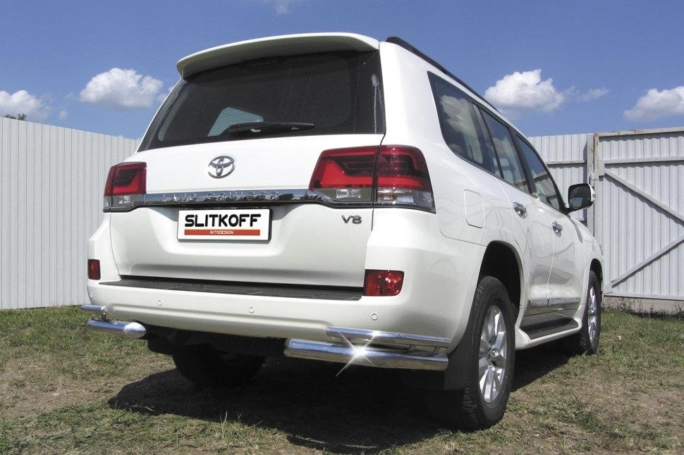 Slitkoff TLC2-15-010 защита заднего бампера уголки d76+ d42 двойные Toyota Land Cruiser 200 (2015)