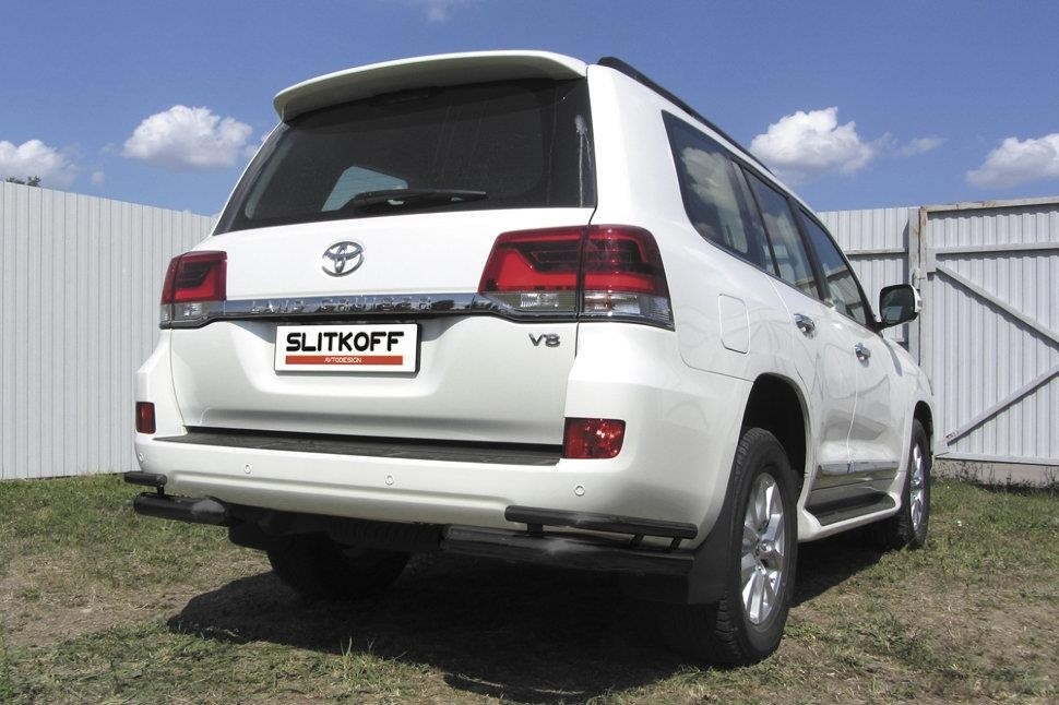 Slitkoff TLC2-15-010B защита заднего бампера уголки d76+ d42 двойные черные Toyota Land Cruiser 200 (2015)