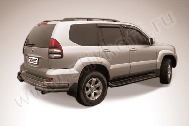 Slitkoff TLCP005B защита заднего бампера уголки d76+ d42 двойные черные Toyota Land Cruiser Prado (2003)