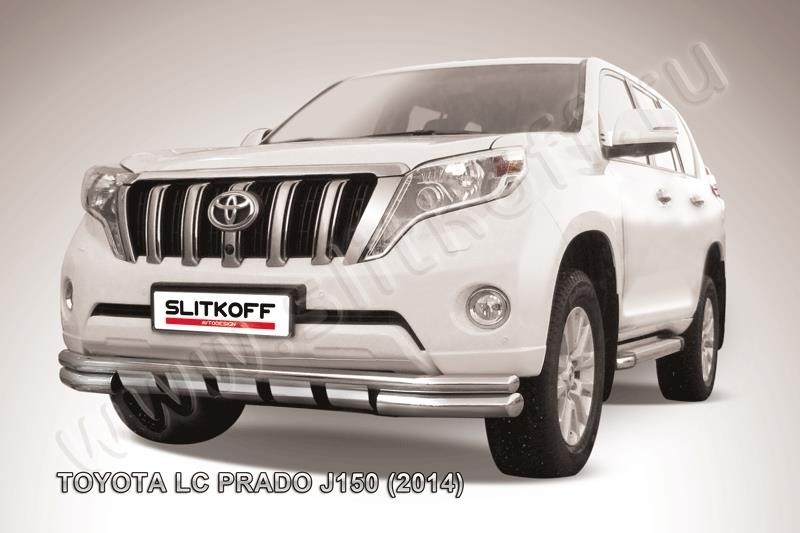 Slitkoff TOP14-001 защита переднего бампера d76+ d57 двойная с защитой картера Toyota Land Cruiser Prado (2014)