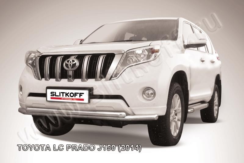 Slitkoff TOP14-004 защита переднего бампера d57+ d57 двойная Toyota Land Cruiser Prado (2014)