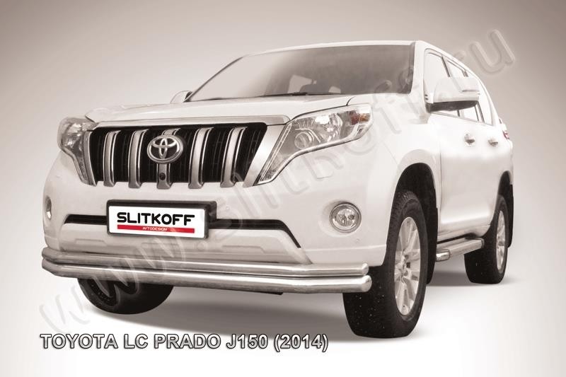 Slitkoff TOP14-006 защита переднего бампера d76+ d57 двойная длинная Toyota Land Cruiser Prado (2014)