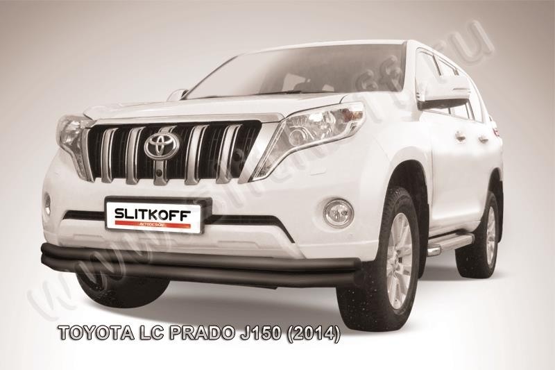 Slitkoff TOP14-006B защита переднего бампера d76+ d57 двойная длинная черная Toyota Land Cruiser Prado (2014)