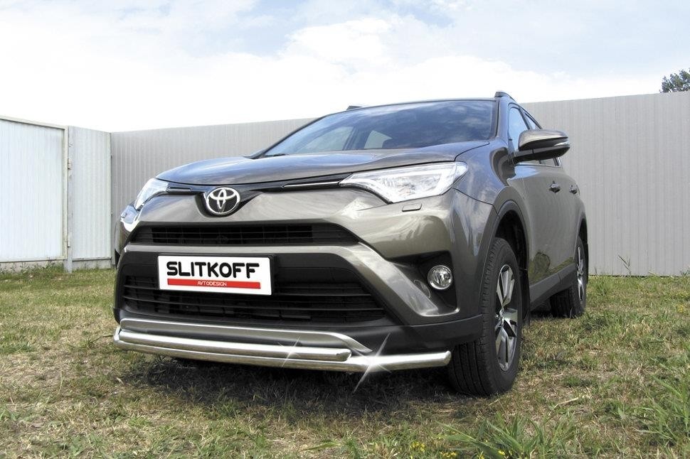 Slitkoff TR415-001 защита переднего бампера d57+ d42 двойная Toyota RAV4 (2015)