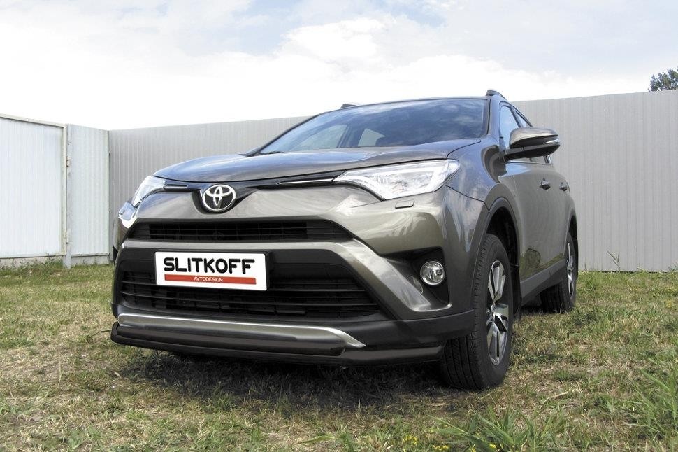 Slitkoff TR415-001B защита переднего бампера d57+ d42 двойная черная Toyota RAV4 (2015)