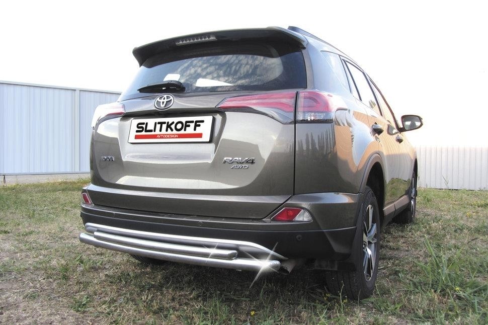 Slitkoff TR415-009 защита заднего бампера d57+ d42 двойная радиусная Toyota RAV4 (2015)