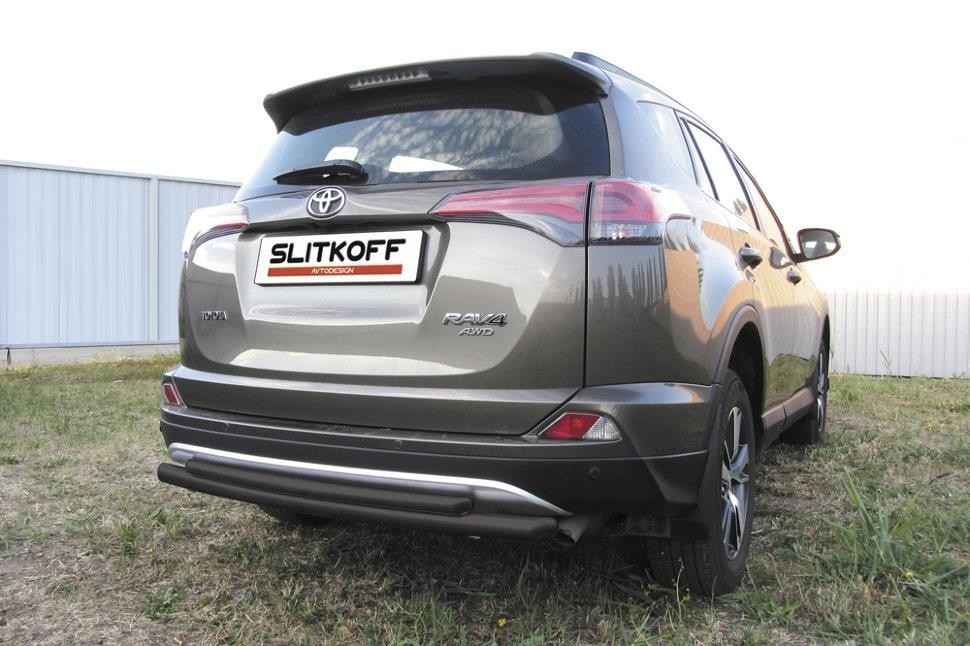 Slitkoff TR415-009B защита заднего бампера d57+ d42 двойная радиусная черная Toyota RAV4 (2015)