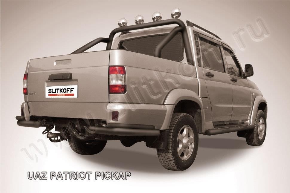 Slitkoff UPpic006B защита заднего бампера уголки d76+ d42 двойные черные УАЗ Пикап 2014