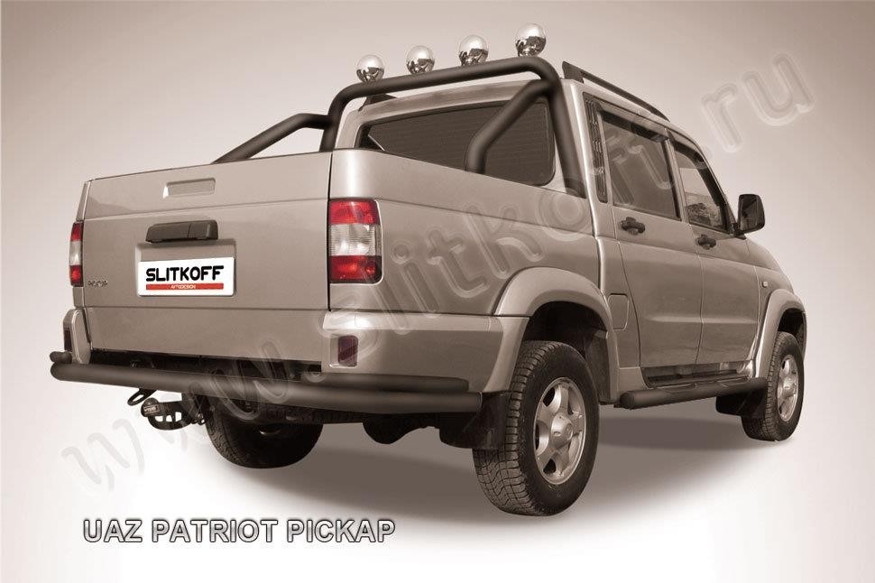 Slitkoff UPpic010B защита заднего бампера d76+ d42 двойная черная УАЗ Пикап 2014