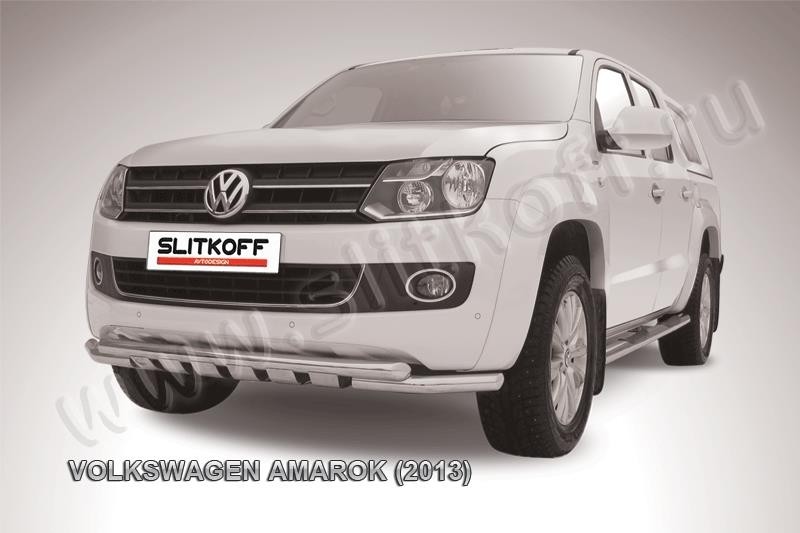 Slitkoff VWAM13-005 защита переднего бампера d57+ d57 двойная с защитой картера Volkswagen Amarok (2013)