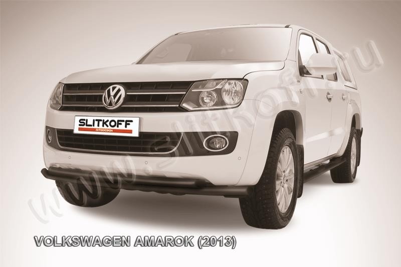 Slitkoff VWAM13-006B защита переднего бампера d57+ d57 двойная радиусная черная Volkswagen Amarok (2013)