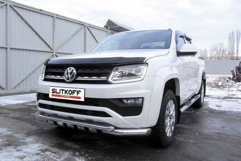 Slitkoff VWAM16-001 защита переднего бампера d76+ d57 двойная с защитой картера Volkswagen Amarok (2016)