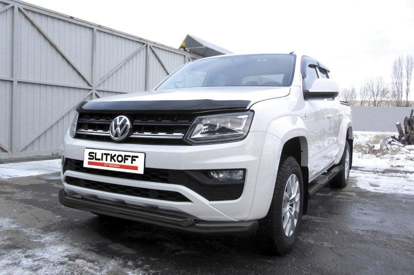 Slitkoff VWAM16-002B защита переднего бампера d76+ d57 двойная черная Volkswagen Amarok (2016)
