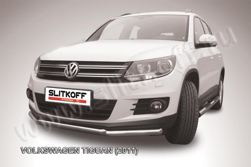 Slitkoff VWTIG-003 защита переднего бампера d57+ d42 двойная Volkswagen Tiguan (2011)
