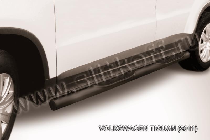Slitkoff VWTIG-005B защита порогов d76 с проступями черная Volkswagen Tiguan (2011)