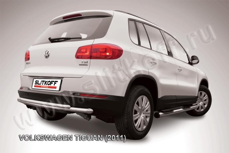 Slitkoff VWTIG-010 защита заднего бампера d57+ d42 двойная радиусная Volkswagen Tiguan (2011)