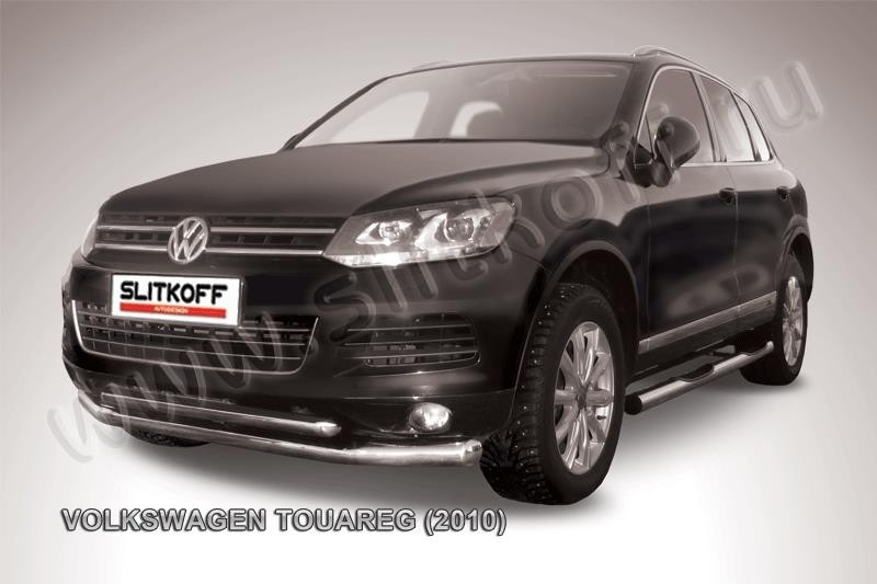 Slitkoff VWTR-002 защита переднего бампера d76+ d57 двойная Volkswagen Touareg (2010)