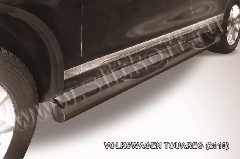 Slitkoff VWTR-007B защита порогов d76 c проступями черная Volkswagen Touareg (2010)