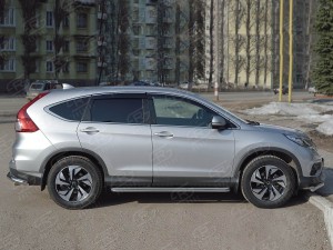Руссталь HCRL-0022243 пороги труба d42 с листом (лист нерж., проф. нерж) (вариант 3) на Honda CR-V 2015 2.0