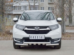 Руссталь HCRZ-002824 защита переднего бампера d63 дуга-d63 уголки+клыки на Honda CR-V 2017-
