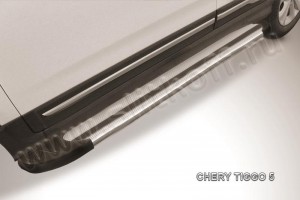 Slitkoff AL-CT5-004 пороги алюминиевые "Luxe Silver" серебристые Chery Tiggo 5