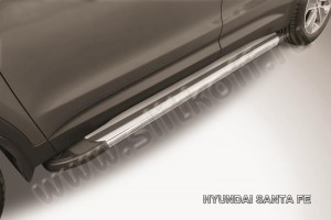 Slitkoff AL-HSFG004 пороги алюминиевые "Luxe Silver" серебристые Hyundai Grand Santa Fe (2014)