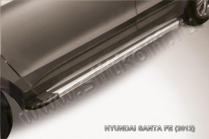 Slitkoff AL-HSFT1204 пороги алюминиевые "Luxe Silver" серебристые Hyundai Santa Fe (2012)