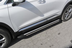 Slitkoff AL-HSFT1803 пороги алюминиевые "Luxe Black" 1800 черные Hyundai Santa Fe (2018)