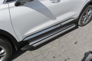 Slitkoff AL-HSFT1804 пороги алюминиевые "Luxe Silver" 1800 серебристые Hyundai Santa Fe (2018)