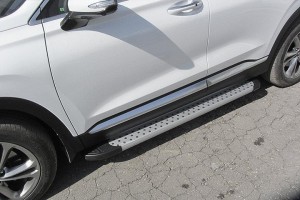Slitkoff AL-HSFT1805 пороги алюминиевые "Standart Silver" 1800 серебристые Hyundai Santa Fe (2018)