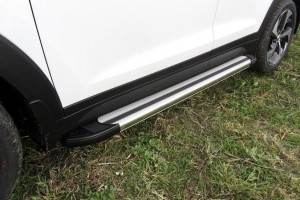 Slitkoff AL-HT4WD15004 пороги алюминиевые "Luxe Silver" 1700 серебристые Hyundai Tucson 4WD (2015)