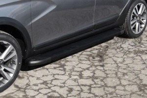 Slitkoff AL-LadVSWCR01 пороги алюминиевые "Optima Black" 1800 черные Lada Vesta SW Cross