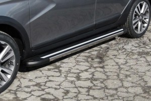Slitkoff AL-LadVSWCR03 пороги алюминиевые "Luxe Black" 1800 черные Lada Vesta SW Cross