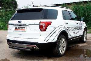 Slitkoff FEX15008B защита заднего бампера d76 черная Ford Explorer (2015)