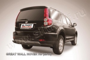 Slitkoff GWHNR-H3-010B защита заднего бампера d57+ d42 двойная длинная черная Great Wall Hover H3 (2014)