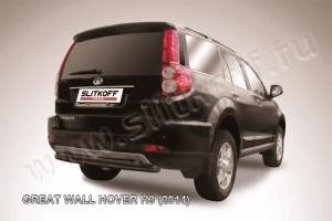 Slitkoff GWHNR-H3-012B защита заднего бампера d57+ d42 двойная радиусная черная Great Wall Hover H3 (2014)